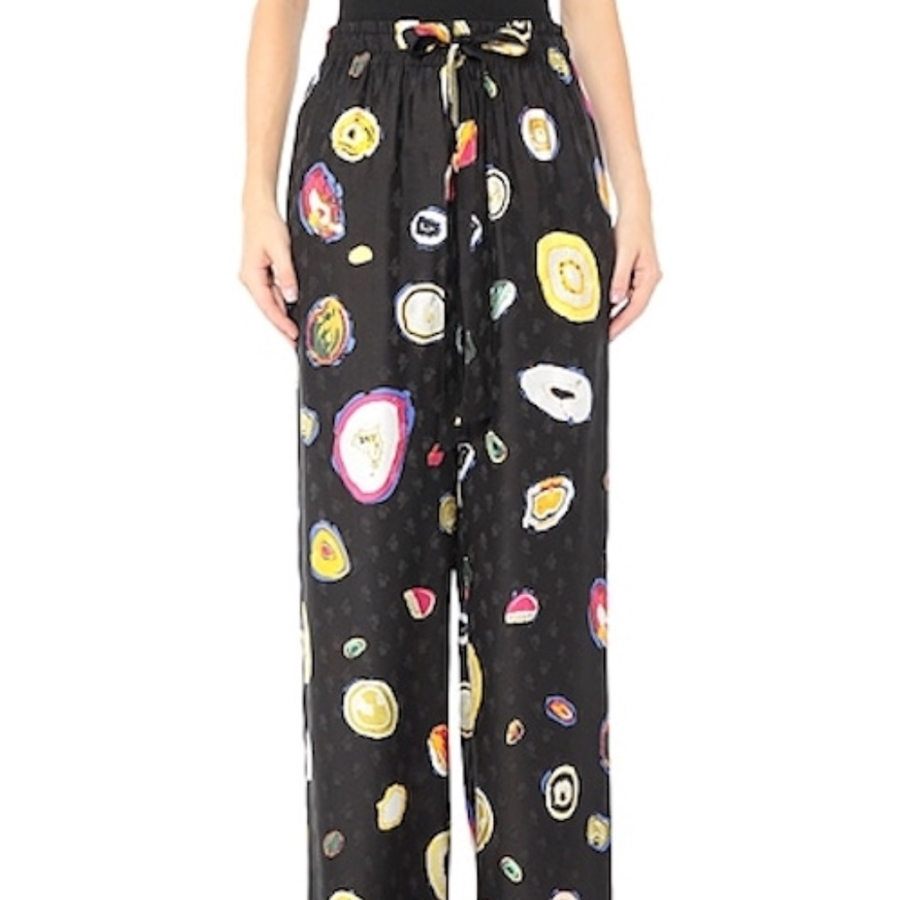 Diane Von Furstenberg Silk Rayon Black & Colorful Novelty Print Pants XS